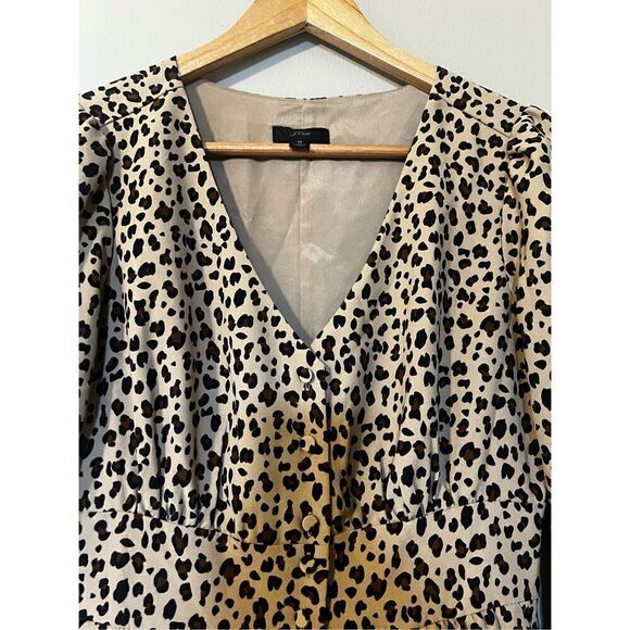 J Crew Women’s Size 0 Button Front A Line Midi Dress Tan Black Leopard Print - Picture 7 of 12